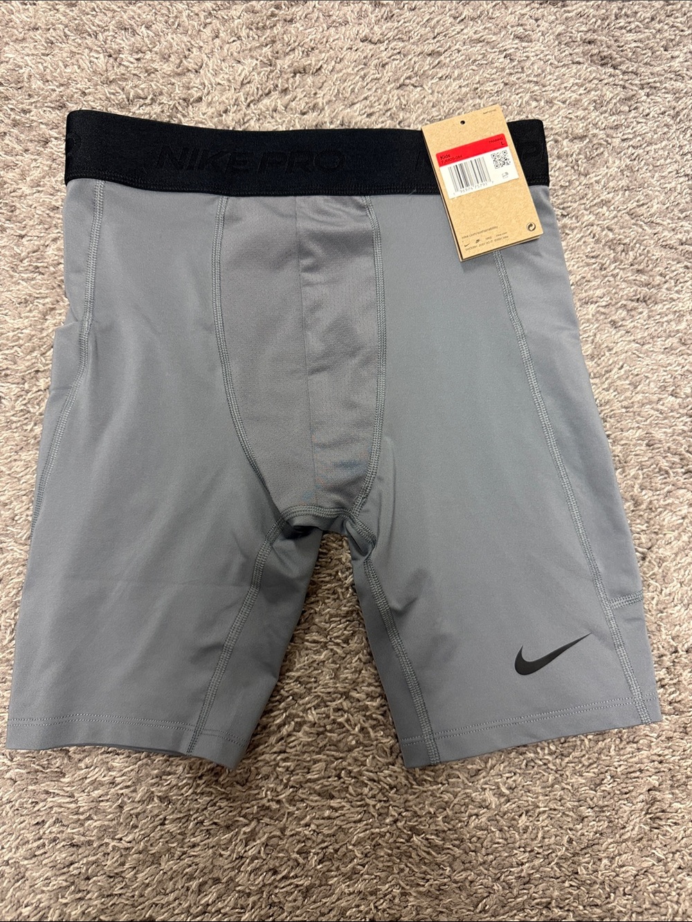 NWT Nike Pro Dri-Fit Tight Fit Kids Training Shorts, Size YLG, Grey/Black
